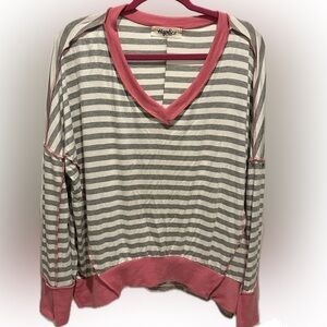 Haptics Pink and Gray Striped Women's Top